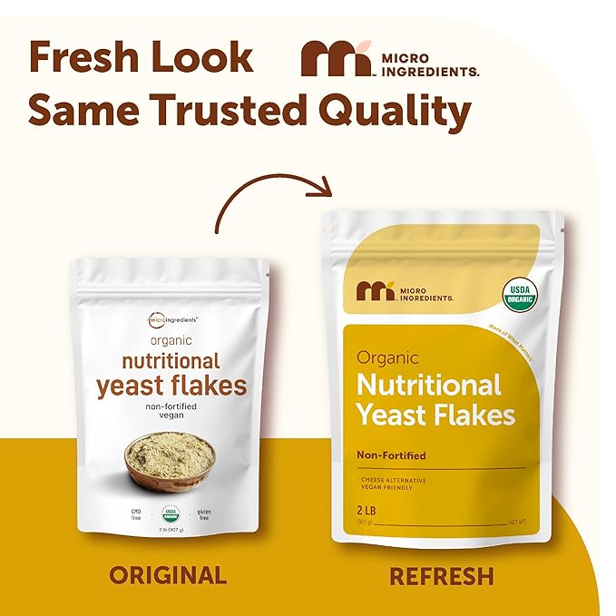 Micro Ingredients Organic Non-Fortified Nutritional Yeast Flakes 2 Pounds | Vegan Protein B Vitamins &amp Beta-glucans | Keto Friendly Dairy Free Cheese Substitute Non-GMO Gluten Free