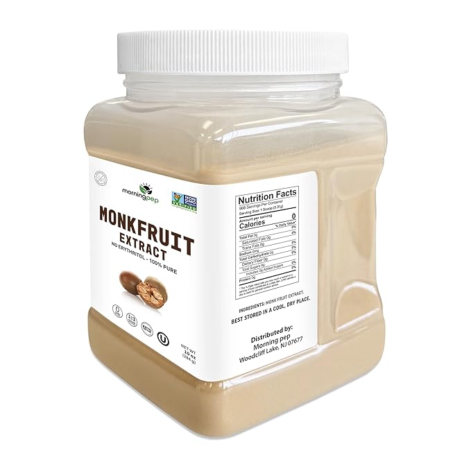 Morning Pep 100% Pure Monk Fruit extract sweetener No Erythritol Monkfruit Extract Powder NON-GMO Project Verified Keto Certified OU kosher No Fillers Zero Calories | Over 900 Servings | 10 oz