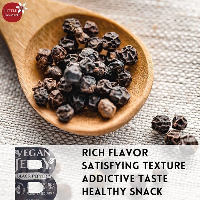 (2 PACK) Non-GMO Little Jasmine Vegan Jerky Black Pepper Flavor Plant Based Protein Clean Ingredients Made in Taiwan 7.5 oz