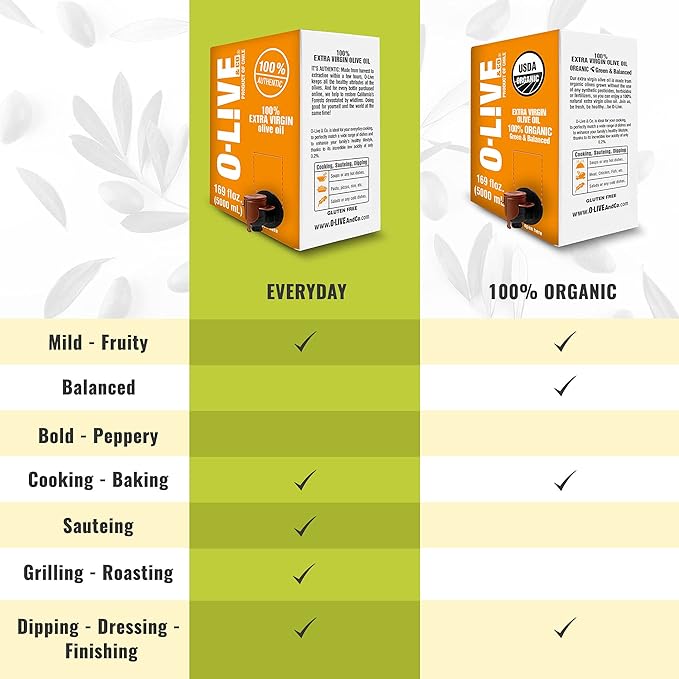 O-Live &amp Co. Extra Virgin Olive Oil - Bag-in-Box - 5L 169FlOz -Bulk - First Cold Pressed - Estate Grown and Bottled - Perfect for Salad Dressings Marinades Sauteing Stir Frying &amp Baking -