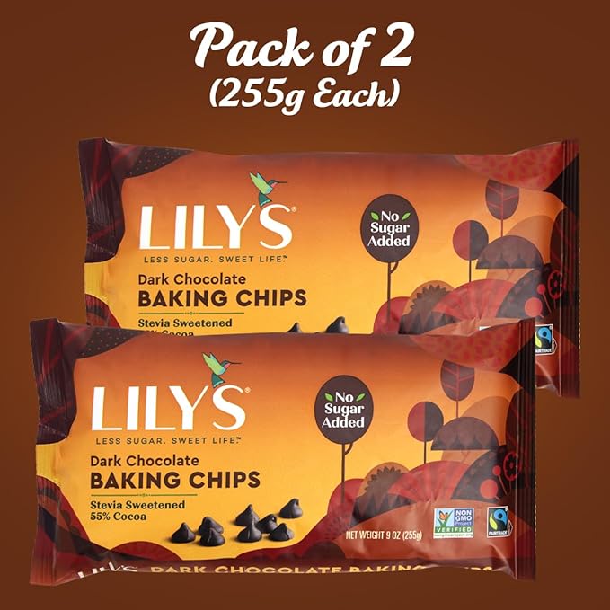 Sugar-Free Dark Chocolate Chips for Baking 2 Bags of Lily's Baking Chips 9oz Each Delicious Baking Chips Without the Sugar Perfect Dark Chocolate Chips for Keto and Diabetic-Friendly Recipes