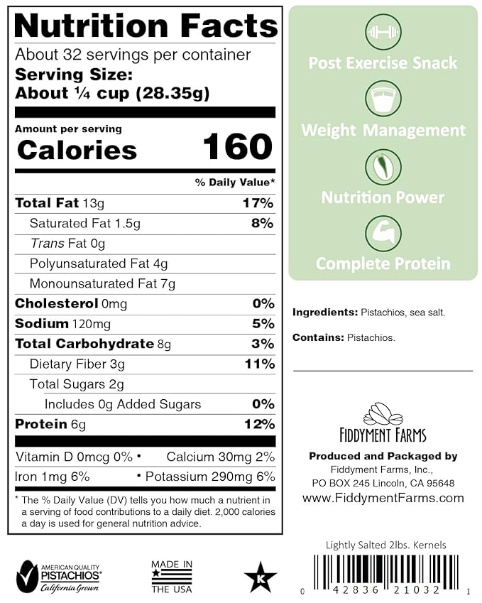 Fiddyment Farms 2lb Sea Salted Pistachio Kernels