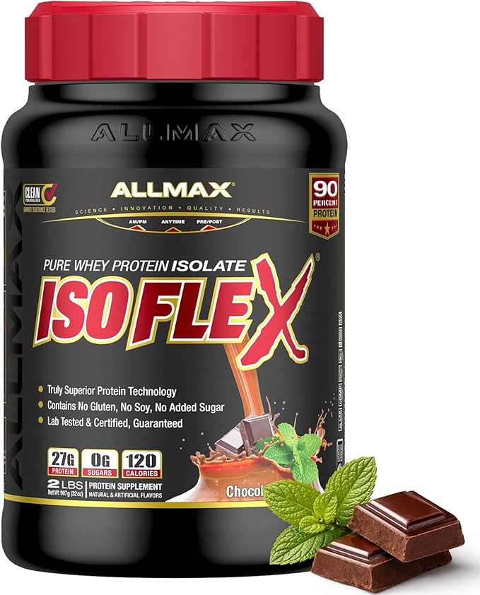 ALLMAX ISOFLEX Pure Whey Isolate Protein Powder - Gluten Free Low Lactose Sugar-Free - High-Protein Clean Keto-Friendly for Pre Post Workout Supplement for Women and Men | Chocolate Mint 2lb