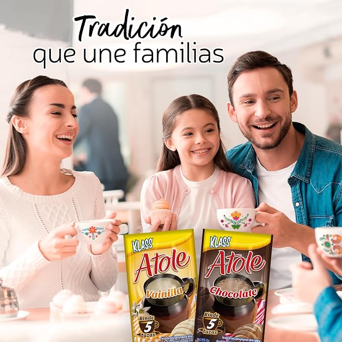Klass Atole De Fecula de Maiz Variety Pack of 2 Chocolate-Vanilla Flavors with 24 Envelopes (12 Chocolate Sachets 12 Vanilla Sachets)
