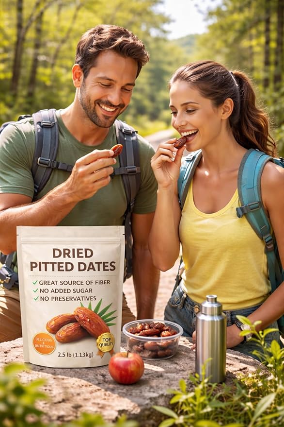 Dried Pitted Dates 2 lb Bag Naturally Sweet Snack No Added Sugar No Preservatives Sun-Dried High Fiber Healthy Fruit Snack Dates for Baking &amp Snacking