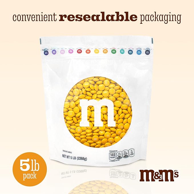 M&ampM’S WORLD M&ampM’S Yellow Milk Chocolate Candy - 5-Pound Chocolate Candy Bulk for Party Favors Birthdays Easter Graduations Themed Celebrations and More