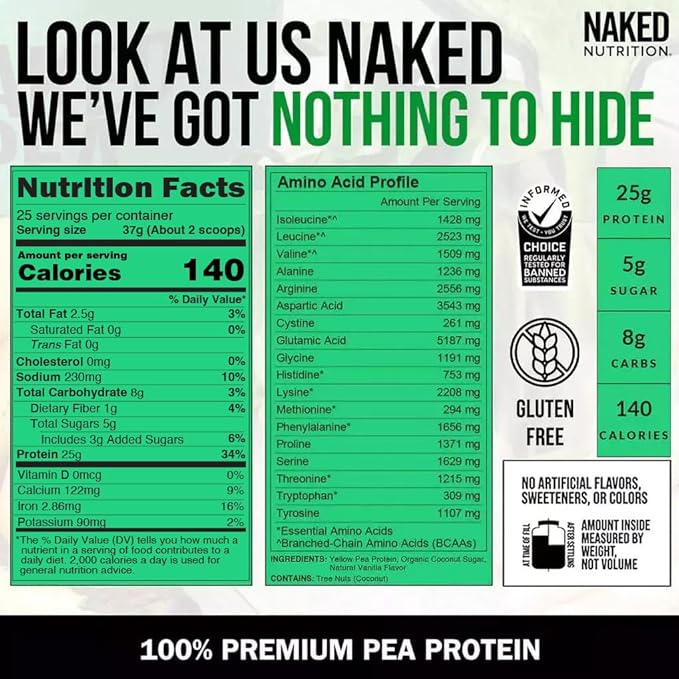 NAKED Vanilla Pea Protein Isolate 2LB Pure Micronized Creatine Monohydrate 1000g (200 Servings) – Vegan Bulk Non-GMO Gluten Free Soy Free