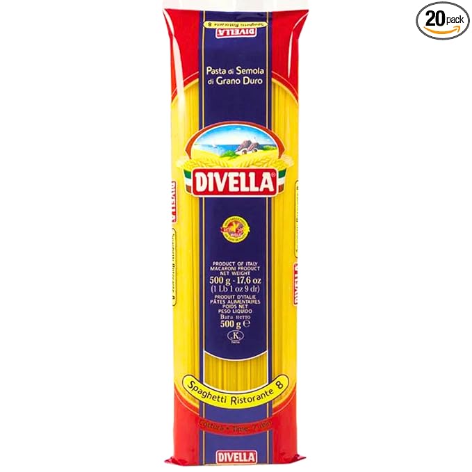 Divella Spaghetti Pasta #8 16 oz. (Pack of 20) - Authentic Italian Pasta Made with Durum Wheat Semolina Perfect ‘Al Dente’ Texture for Every Dish