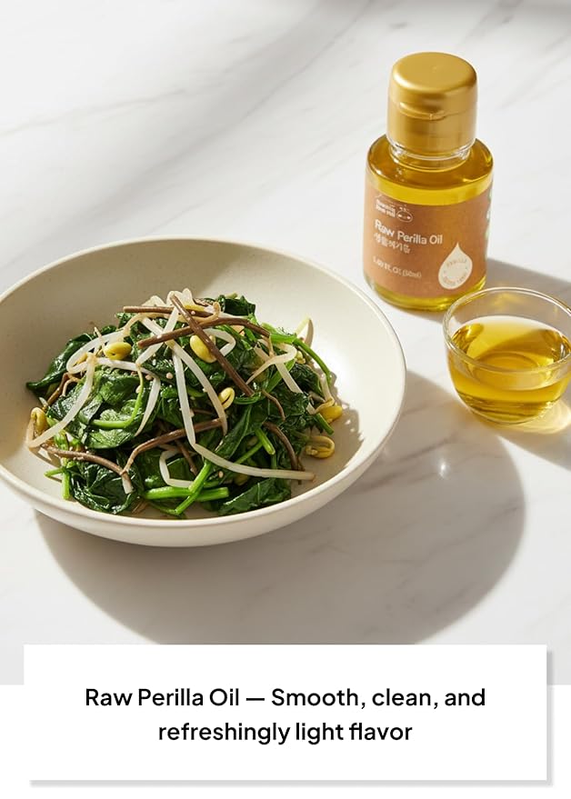 Korean Food Perilla Oil Mini Set (2 × 1.69 fl oz / 50 ml) Raw &amp Nutty Cold-Pressed Perilla Oils from 100% Korean Perilla Seeds 냉온압착 들기름