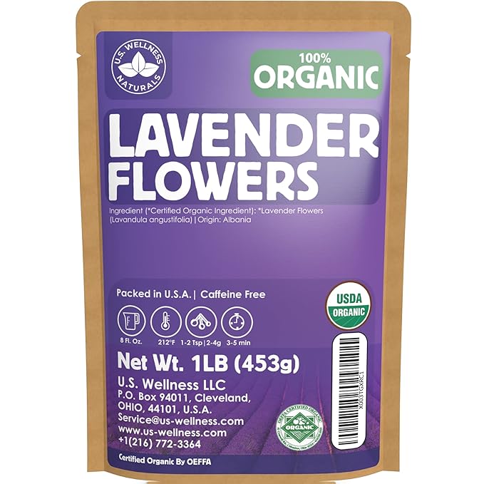 Lavender Tea 1LB (16Oz) 100% Certified Organic| Lavender Flowers Dried | Loose Lavender Tea| Perfect for Tea Baking Lemonade DIY Beauty Sachets &amp Fresh Fragrance | 100% Raw Albanian Harvest |