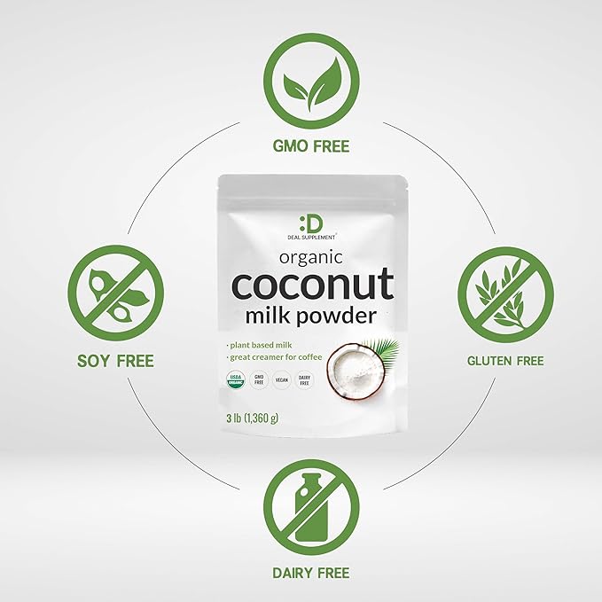 Unsweetened Organic Coconut Milk Powder 3lbs – Dairy Free Creamer Alternative – Sugar Free Raw Flavor – Rich Source of MCT Oil – Great for Coffee or Tea – Non-GMO Plant Based Keto
