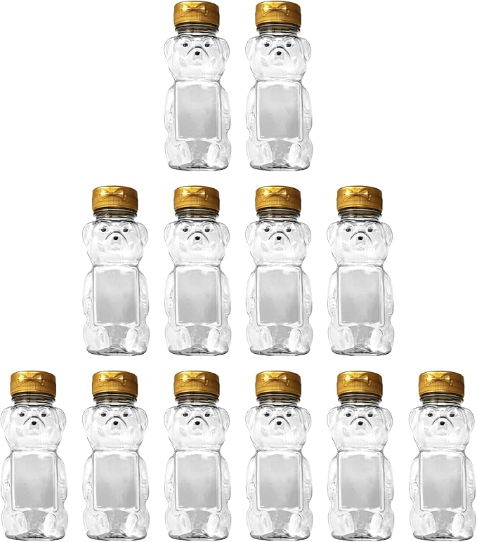 12 Ounce Clear Plastic Squeezable Honey Bears with Sealable Flip Top Lids - BPA Free Hand Wash Only (Gold 12 Pack)