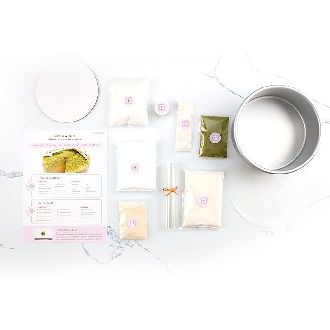 CrumbleCrate Matcha &amp White Chocolate Mousse Cake DIY Baking Kit for Adults | Gourmet Cake Making Set | Pre-Measured Ingredients &amp Baking Tools Included