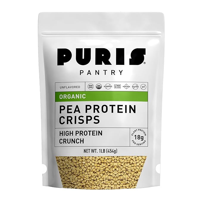 PURIS Organic Pea Protein Crisps Certified Organic Pea Protein Isolate Keto Protein Crunch Made 100% in The USA Non-GMO Gluten Free No Sugar No Soy 18g Protein 7g Carbs Unflavored