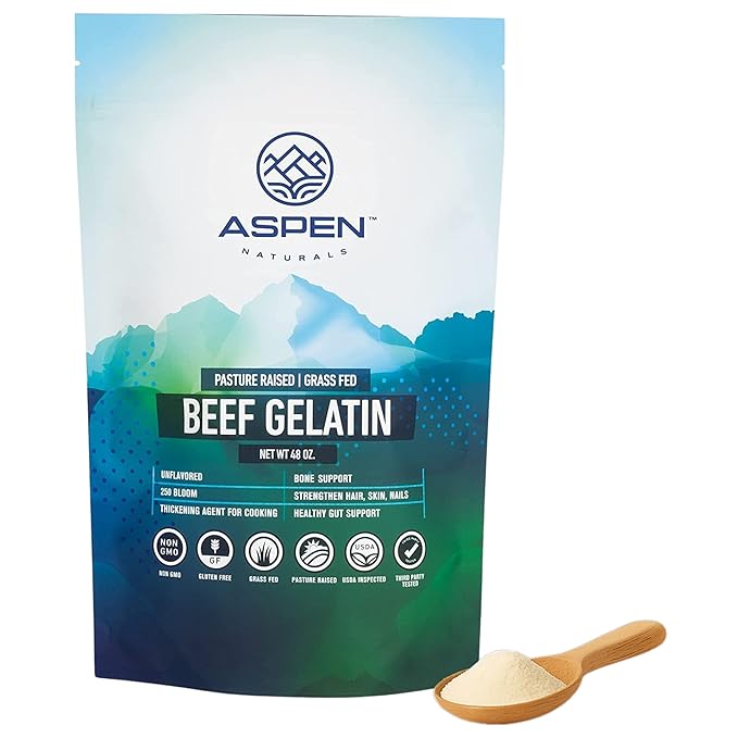 ASPEN NATURALS Beef Gelatin Powder Unflavored 3 Lb – Grass Fed Gelatin Pasture Raised | Healthy Hair Skin &amp Nails | Gut Support | Paleo Friendly Protein Supplement | Non-GMO Gluten-Free