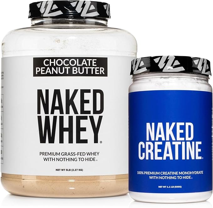 NAKED Whey Chocolate Peanut Butter Protein Powder (52 Servings) + Pure Micronized Creatine Monohydrate 500g (100 Servings) Bundle – Grass-Fed Non-GMO Gluten Free Soy Free