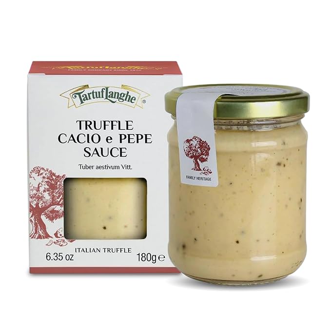 TartufLanghe Cacio e Pepe Truffle Sauce – Authentic Italian Pasta Sauce with Black Truffle &amp Pecorino Romano Cheese for Risottos Gnocchi Ravioli Imported from Italy - 6.34 OZ (Pack of 1)