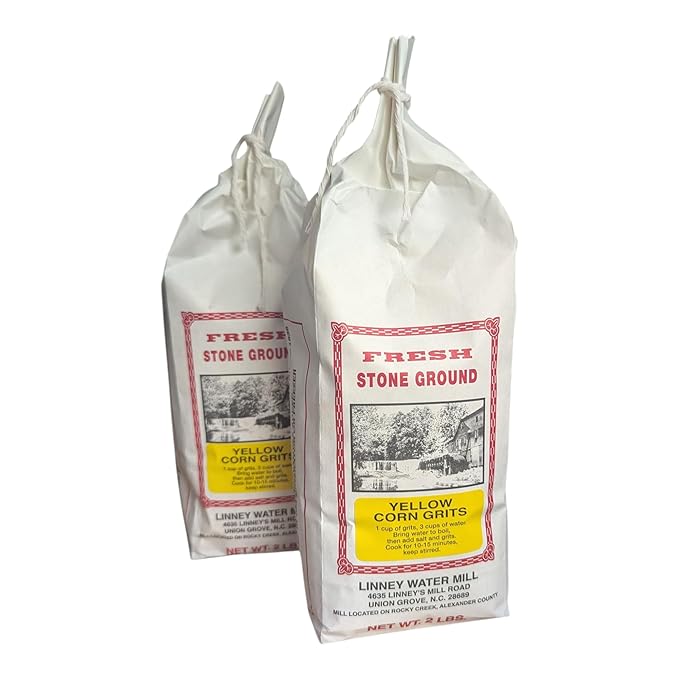 Stone Ground Southern Staples | Cornmeal Grits &amp Pancake Mixes | Made by Linney’s Water Mill North Carolina | Includes Southern Recipe Card (Grits - Yellow Corn)