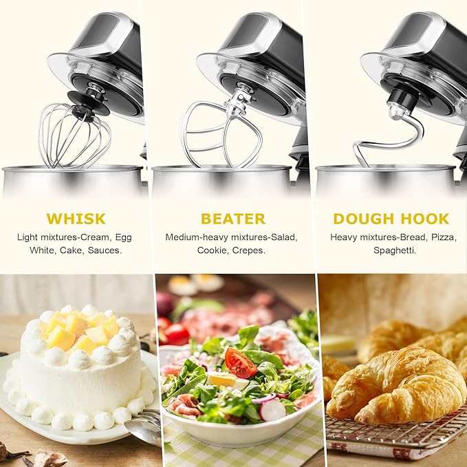 Kitchen in the box Stand Mixer3.2Qt Small Electric Food Mixer6 Speeds Portable Lightweight Kitchen Mixer for Daily Use with Egg WhiskDough HookFlat Beater (Black)