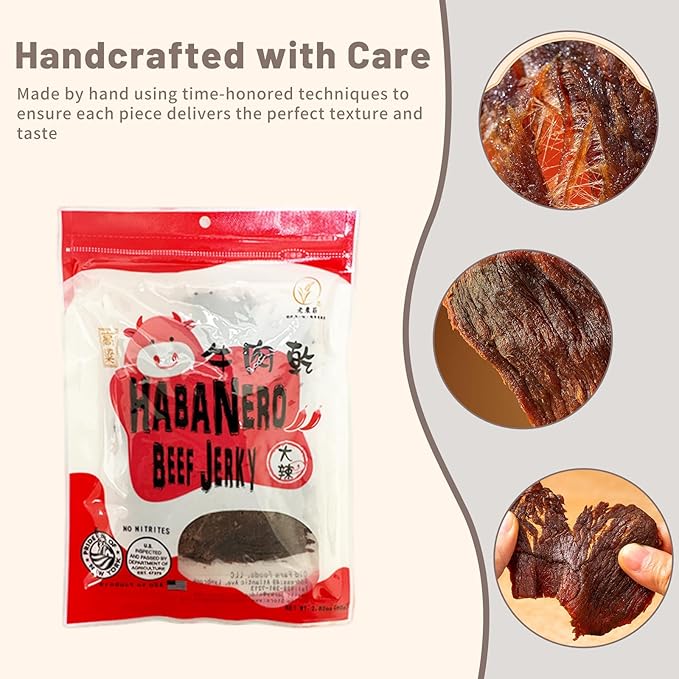 Old Cottage Beef Jerky - Authentic Taiwanese Recipe -Taiwanese Snacks - Dried Jerky Protein Snack | Beef Jerky Asian Snacks 2.82oz Pack of 3 Made in The USA (Pack of 3 Habanero)