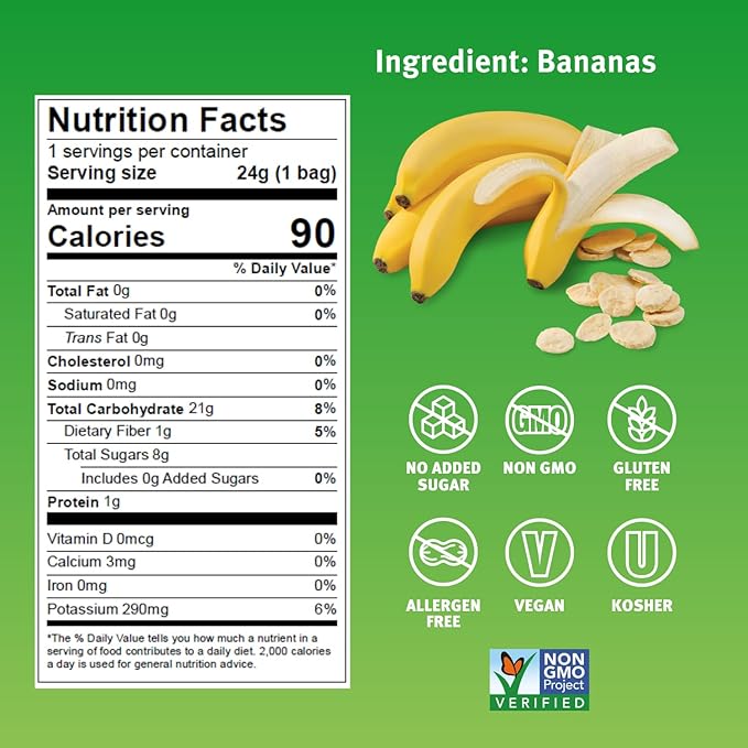 Crispy Green Freeze-Dried Banana Fruit Snacks 0.85 Oz (Pack of 12) 100% Pure Fruit All-Natural No Added Sugar Single-Serve Bags for Healthy Snacks &amp School Lunches