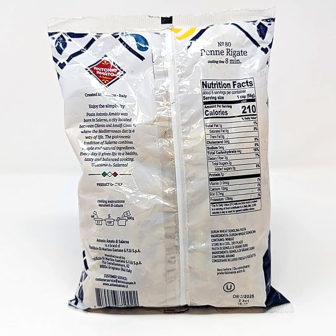 ANTONIO AMATO di Salerno - NO.80 Penne Rigate - (Pack of 5 5lb total weight) - pasta di semola di grano duro - durum wheat semolina pasta macaroni product - Authentic Italain Pasta - PRODUCT OF ITALY