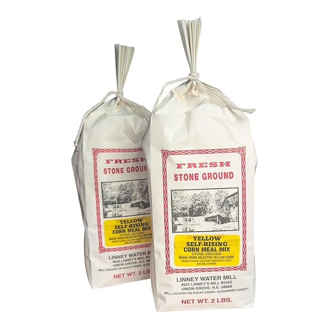 Stone Ground Southern Staples | Cornmeal Grits &amp Pancake Mixes | Made by Linney’s Water Mill North Carolina | Includes Southern Recipe Card (Cornmeal - Yellow Corn)