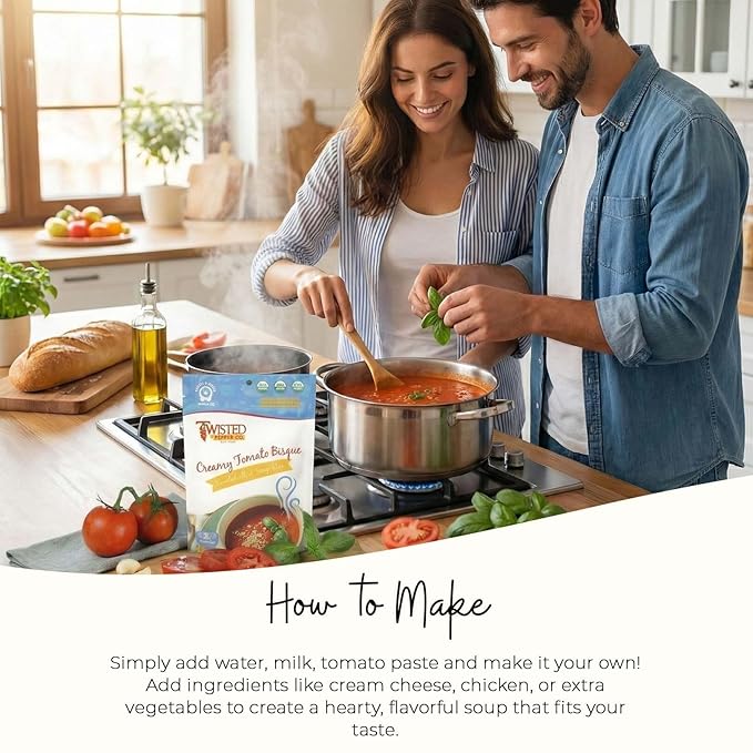 Twisted Pepper Co. Creamy Tomato Bisque Soup Mix: Gluten-Free – Handcrafted Soup – Thick Creamy &amp Zesty Tomato Flavor Quick &amp Easy Meal Ready in 30 Minutes Serves 8 Add Pasta Seafood &am