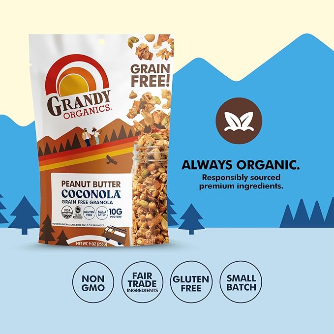 Grandy Organics Peanut Butter Coconola Granola Certified Organic Gluten Free Grain Free Peanut Butter Granola 9oz Each Pack of 3