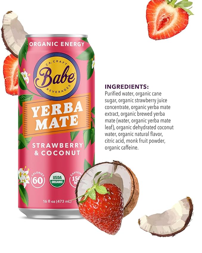 Babe Organic Yerba Mate Energy Drinks | 150mg Plant-Based Caffeine | Natural Yerba Mate Tea with No Crash No Jitters - Sample Pack (6 x 16oz Cans)