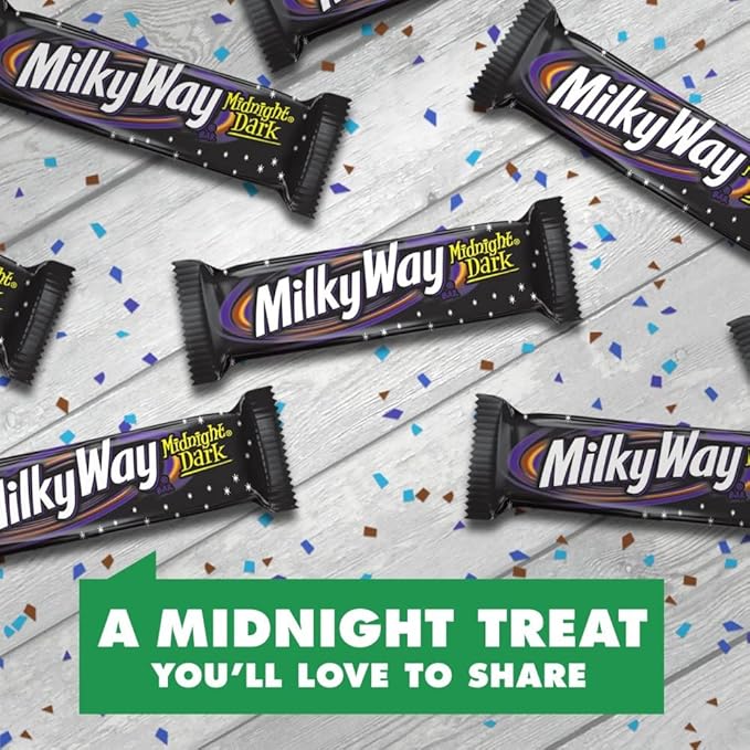 MILKY WAY Dark Chocolate Candy Bars Midnight Dark Full Size 1.76 oz (Pack of 24) Chocolate Bars Bulk