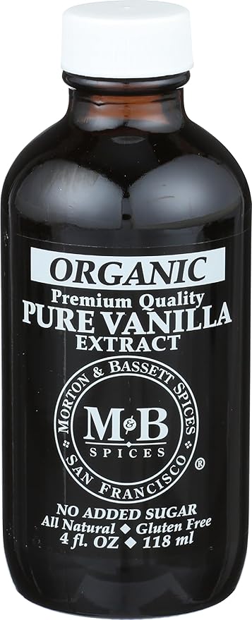 Morton &amp Bassett Organic Pure Vanilla Extract | Premium Bourbon Vanilla for Baking &amp Beverages | Gluten Free Salt Free Non-GMO | 4 fl oz Bottle