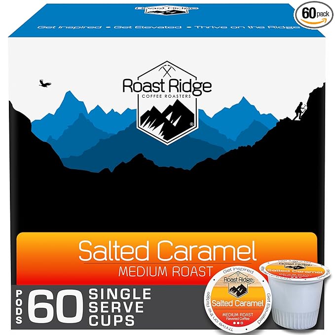 Roast Ridge Single Serve Coffee Pods for Keurig K-Cup Brewers Medium Roast Salted Caramel 60 Count