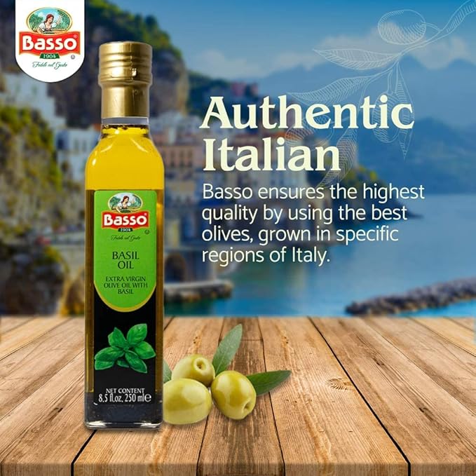 BASSO 1904 - Infused Extra Virgin Olive Oil Gift Box Set First Cold Pressed Variety Pack 4 bottles x 8.5 fl.oz (250ml) Naturally Infused for Dipping &amp Tasting
