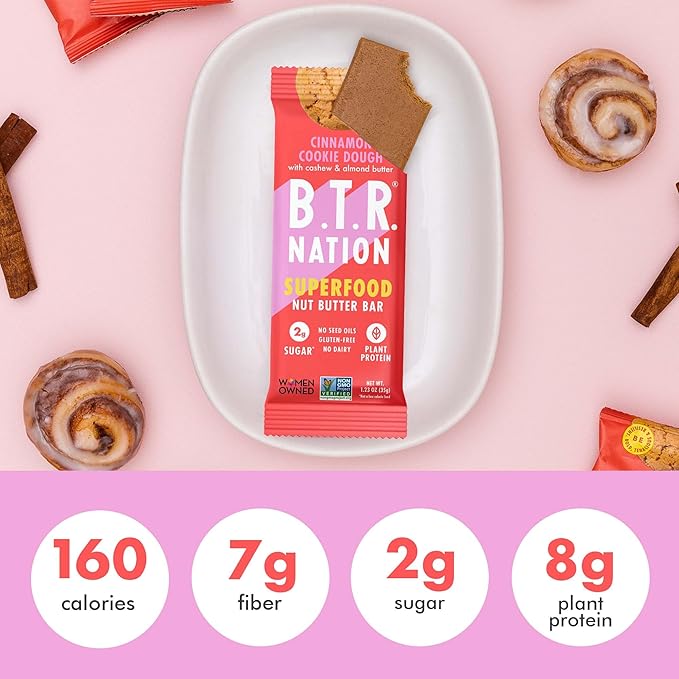 B.T.R. Nation Superfood Keto Protein Bars Plant Based Vegan Protein - Cinnamon Cookie Dough ENERGY | 12 Pack| Low Carb Low Calorie Gluten Free No Sugar Alcohols Boosted with Superfoods