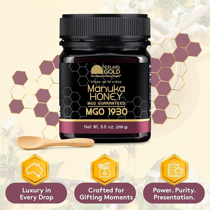 Nature’s Gold Manuka Honey MGO 1930+ Gift Set with Wooden Spoon | 8.8oz (250g) 100% Pure Genuine Traceable Hive to Home