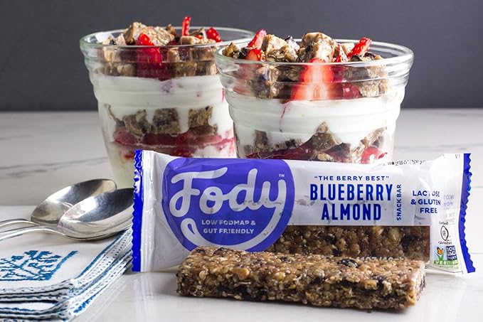 Fody Foods Snack Bars Blueberry Almond 1.41 Oz (Pack of 12) 3g Protein Low FODMAP Gut &amp IBS Friendly Vegan Lactose Free Non-GMO Gluten Free