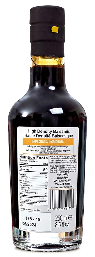 QO Gourmet Thick Flavored Aged Dense Balsamic Vinegar | High Density CITRUS Infused Italian Vinegar | 250ml/8.45 fl.oz.| All Natural | Produced &amp Bottled in Modena Italy