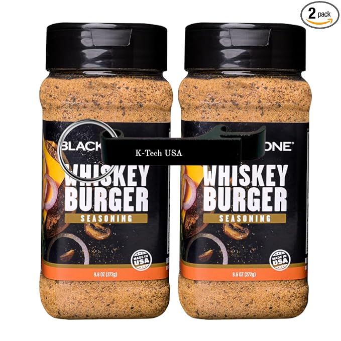 Blackatone Whiskey Burger Seasoning Blend Savory &amp Smoky Flavor 9.6 oz Bottles (Pack of 2) with K-Tech USA Keychain