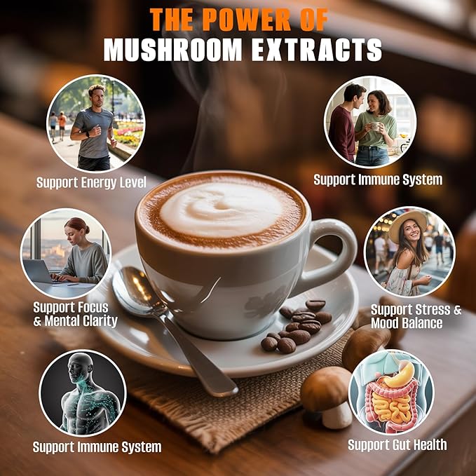10-in-1 Mushroom CoffeeInstant Coffee with Lion’s Mane Cordyceps &amp Turkey Tail plus Ashwagandha Magnesium &amp MultivitaminsMixed With Arabica Instant Boosting Coffee for Balanced Energy &am