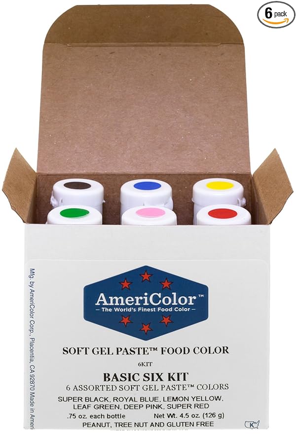 AmeriColor Basic Six Kit Soft Gel Paste Food Color 0.75 Ounce 6 Pack Kit