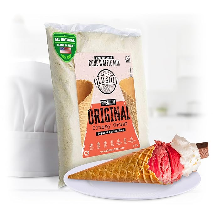 OldSoul Professional Cone Waffle Mix | Original Flavour | Batter Mix | GLUTEN FREE &amp VEGAN | 5 Lbs | 112 Waffles (5 Lbs Gluten Free &amp Vegan)