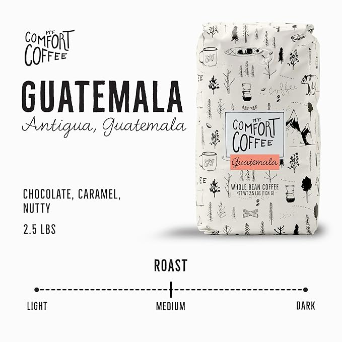 Mt. Comfort Coffee Guatemala Medium Roast 2.5lb - Sourced From Small Guatemalan Coffee Farms - Flavor Notes of Chocolate &amp Caramel - Roasted Whole Beans