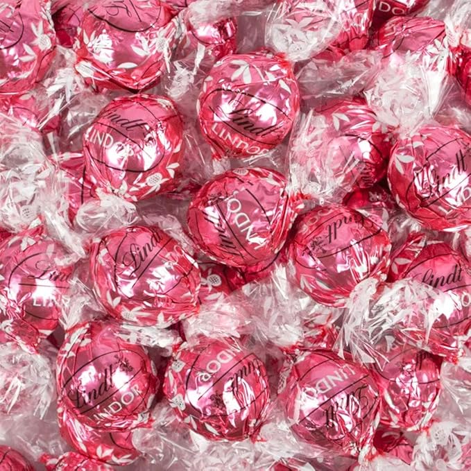 120 Pcs Valentine's Day Candy Strawberries &amp Cream &amp Milk Chocolate Truffles (3.3lbs or Approx. 120pcs) Pink &amp Red