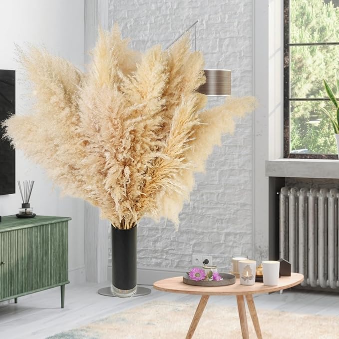 10 PCS 40 Tall Pampas Grass Stems in Natural Beige Add a Boho Touch to Your Space—Pompas Grass Ideal for Floral Arrangements Floor Vases Weddings and Creating a Bohemian Ambiance at Home.