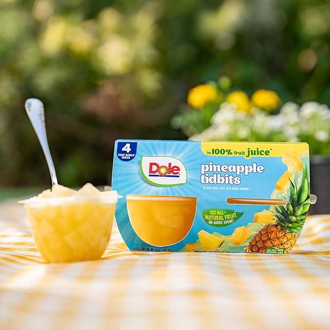 Dole Fruit Bowls Pineapple Tidbits in 100% Juice Snacks 4oz 24 Total Cups Gluten &amp Dairy Free Bulk Lunch Snacks for Kids &amp Adults