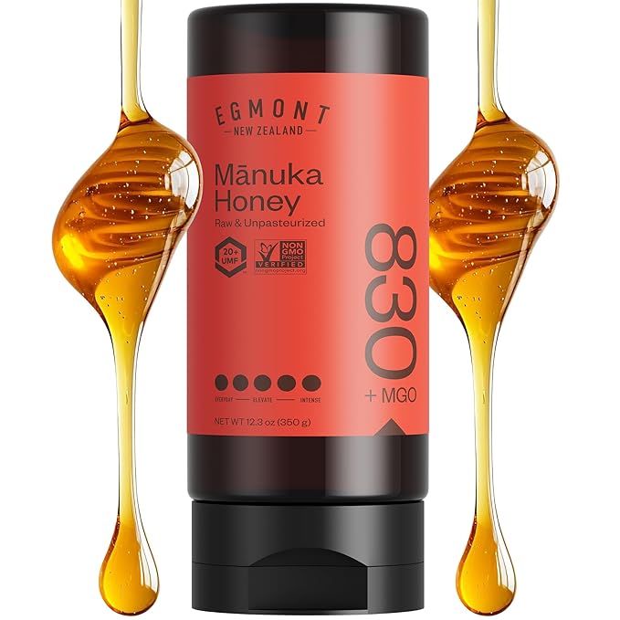Egmont Honey Manuka Honey UMF 20+ MGO 830+ Squeeze Bottle 12.3oz (350g) | Raw Kosher BPA Free Certified UMF &amp MGO 100% Pure Traceable New Zealand Non-GMO Honey