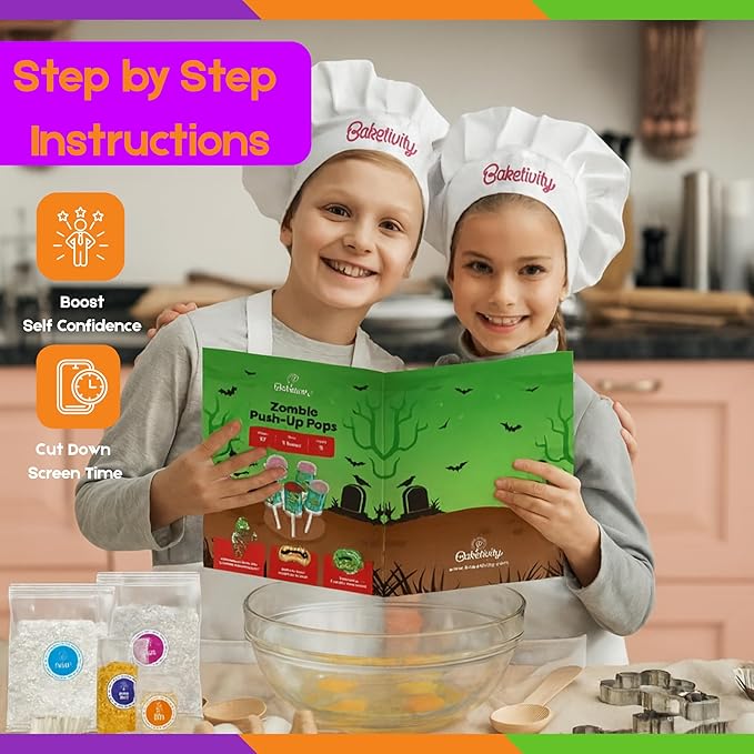 Zombie Push-Up Pops Baking Kit for Kids Halloween Baking Kit with Pre-Measured Ingredients Zombie Decorations &amp Step-by-Step Guide DIY Cake &amp Pudding Push-Up Pops Kit Fun Family Activity Party