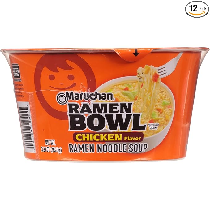 Maruchan Bowl Chicken Flavor Ramen Noodles with Vegetables 3.31 OZ (Pack of 12)