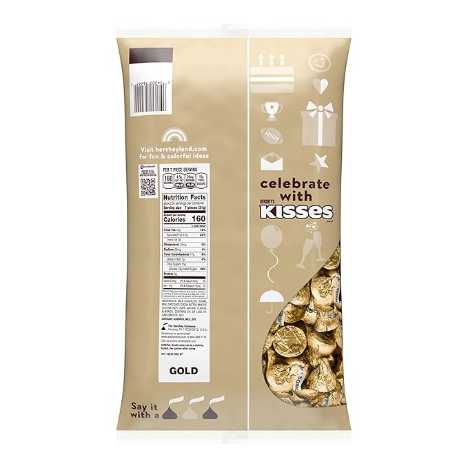 HERSHEY'S KISSES Milk Chocolate with Almonds Candy Bulk Bag 60 oz